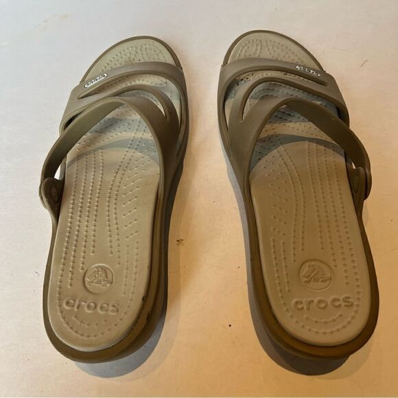 Women's Crocs Tan Slip On Wedge Sandals Size 10 - Picture 7 of 9